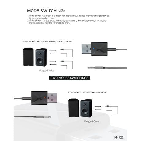 Techme KN320 Bluetooth 5.0 Transmitter Receiver Stereo Wireless Adapter
