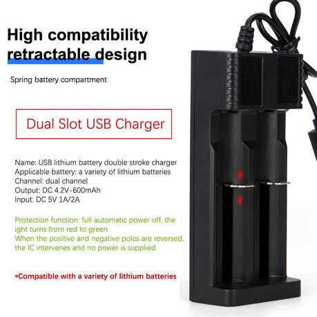Goop USB Smart Charger with 2 x 18650 2800mah 3.7V Rechargeable Batteries