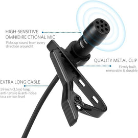 3.5mm Aux & 3.5mm Jack Lavalier Omni-Directional Microphone with Storage Bag