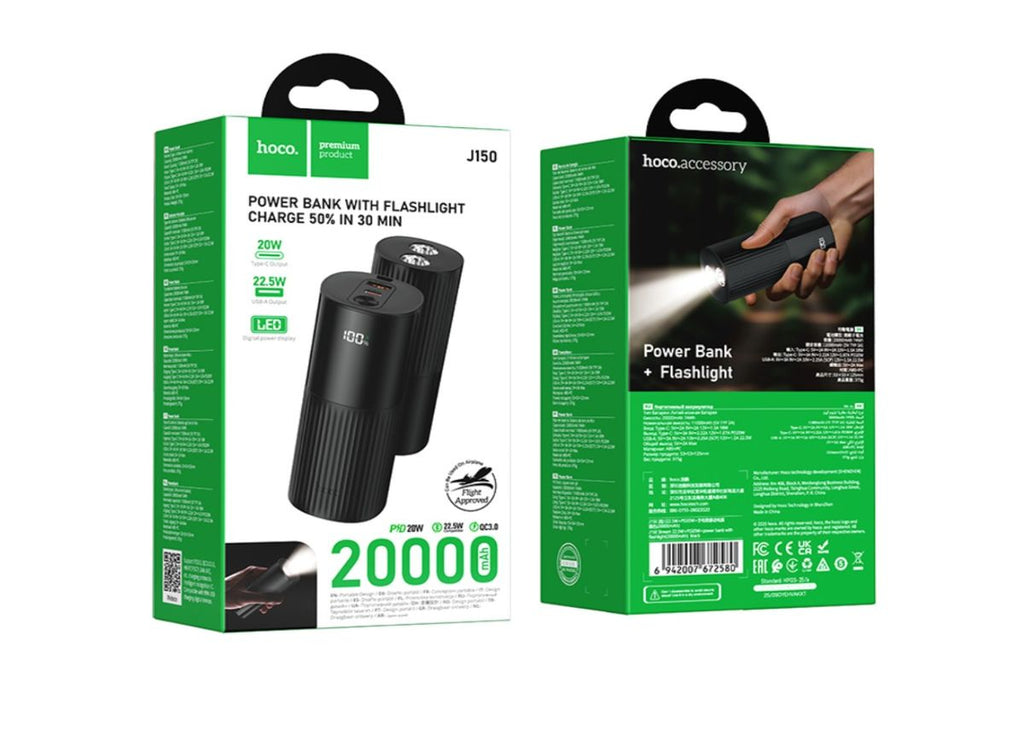 Hoco J150 20000mAh Power Bank - 22.5W USB-A + 20W USB-C PD.