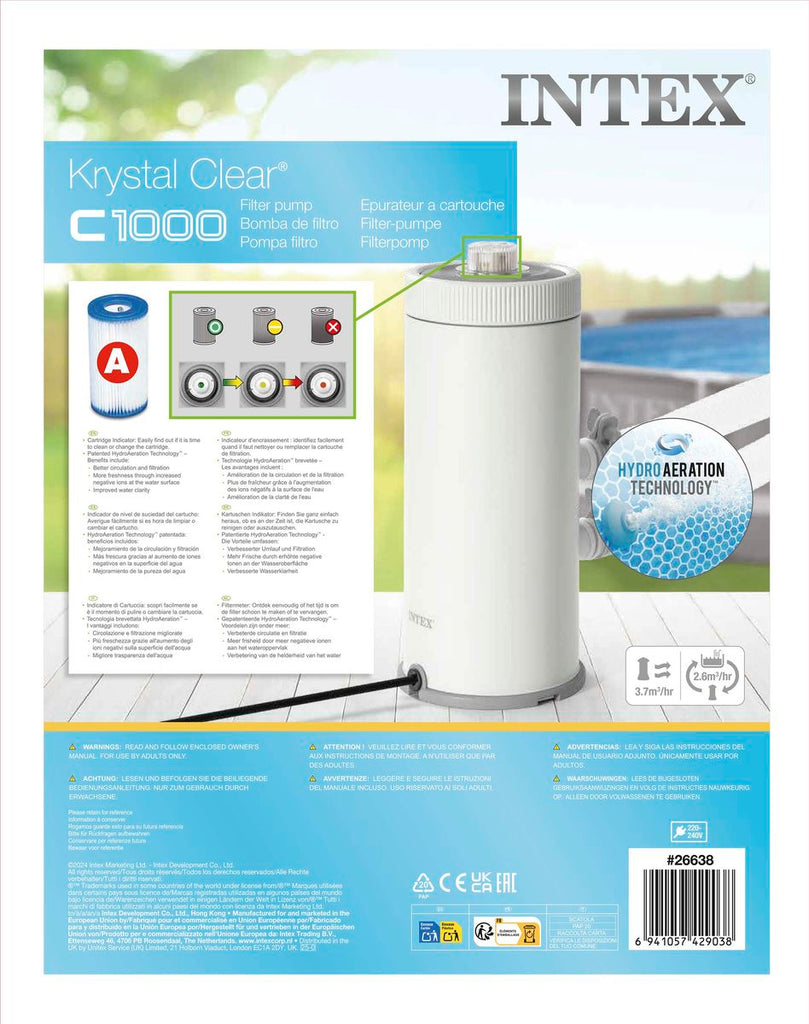Intex C1000 Cartridge Filter Pump (220-240 Volt), 1000 Gal./Hr