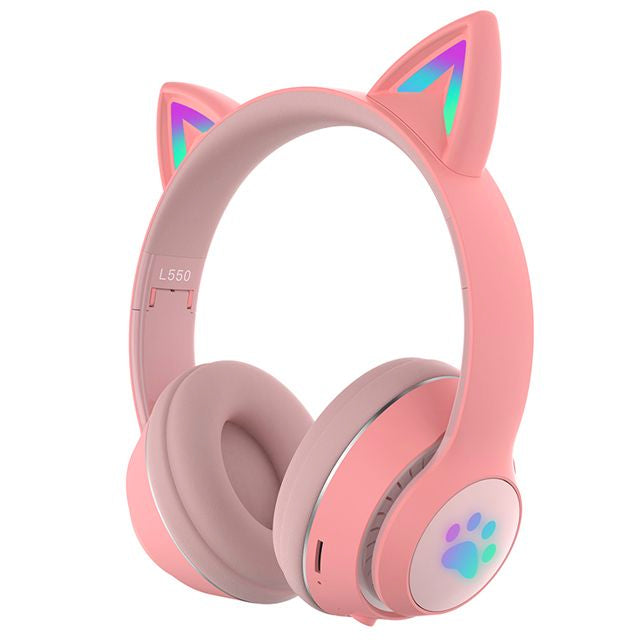 T23 - Foldable Wireless Cat Ear Design LED Display Headset - Black