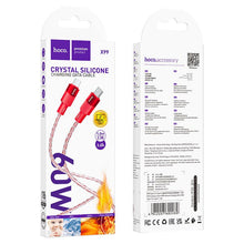 Load image into Gallery viewer, Hoco X99 3A 60W Crystal Silicone Charge Data Cable Type C to Type C - Red