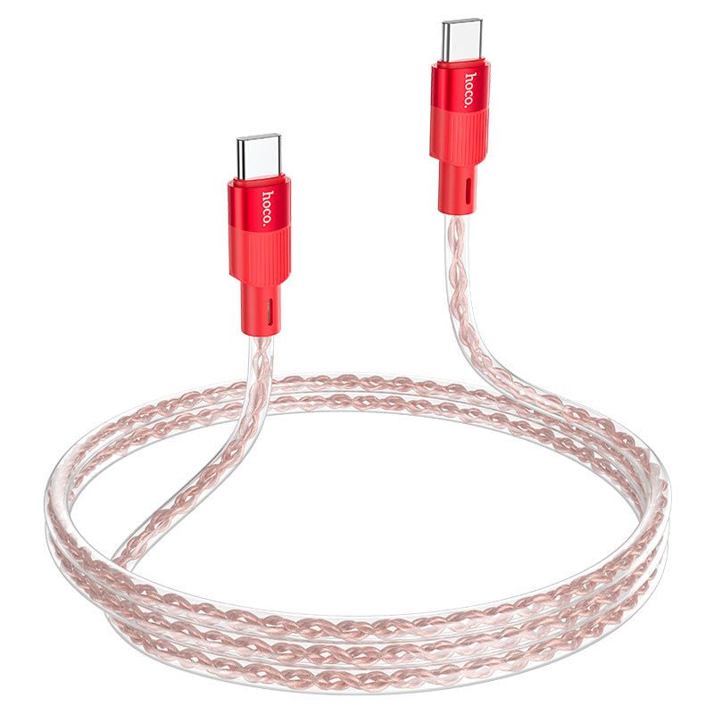 Hoco X99 3A 60W Crystal Silicone Charge Data Cable Type C to Type C - Red