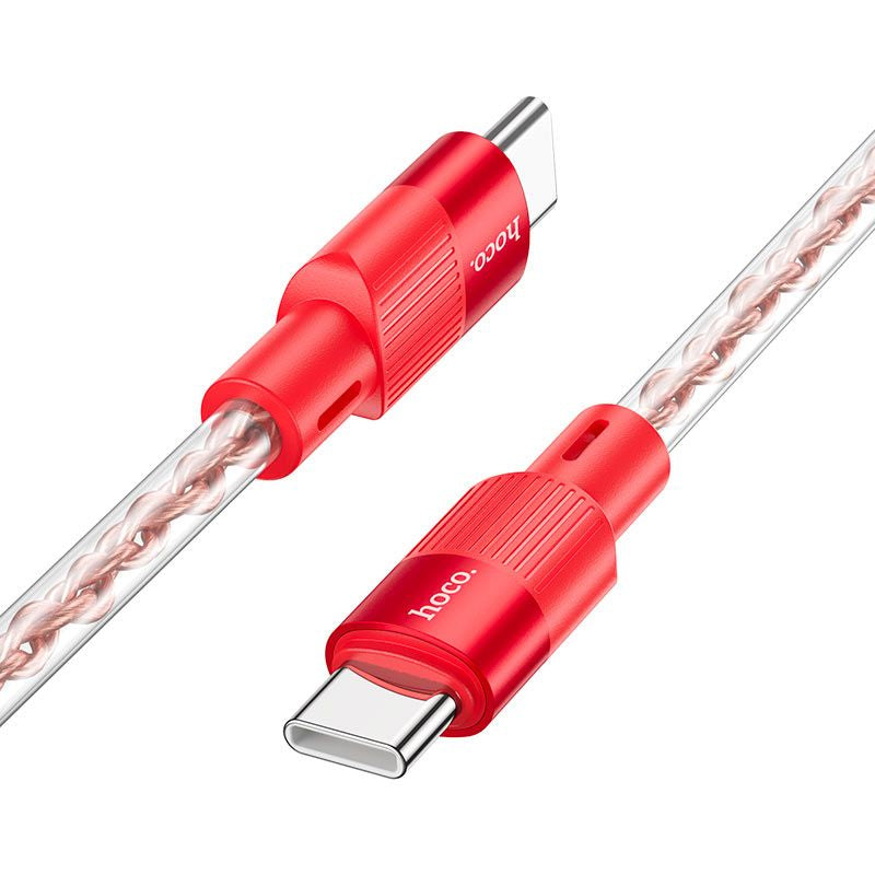Hoco X99 3A 60W Crystal Silicone Charge Data Cable Type C to Type C - Red
