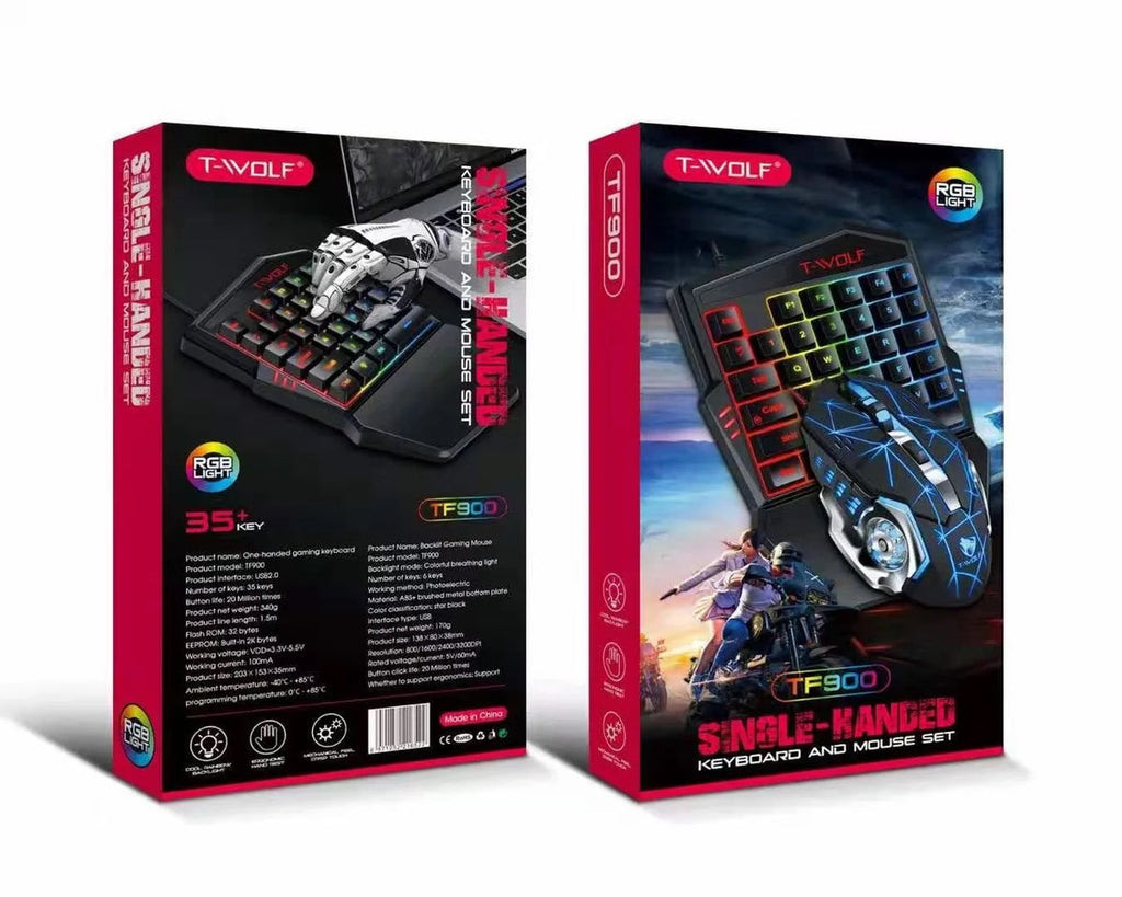 T-Wolf TF900 Single-Handed RGB Gaming Keyboard and Mouse Combo for Windows, iOS, Andriod