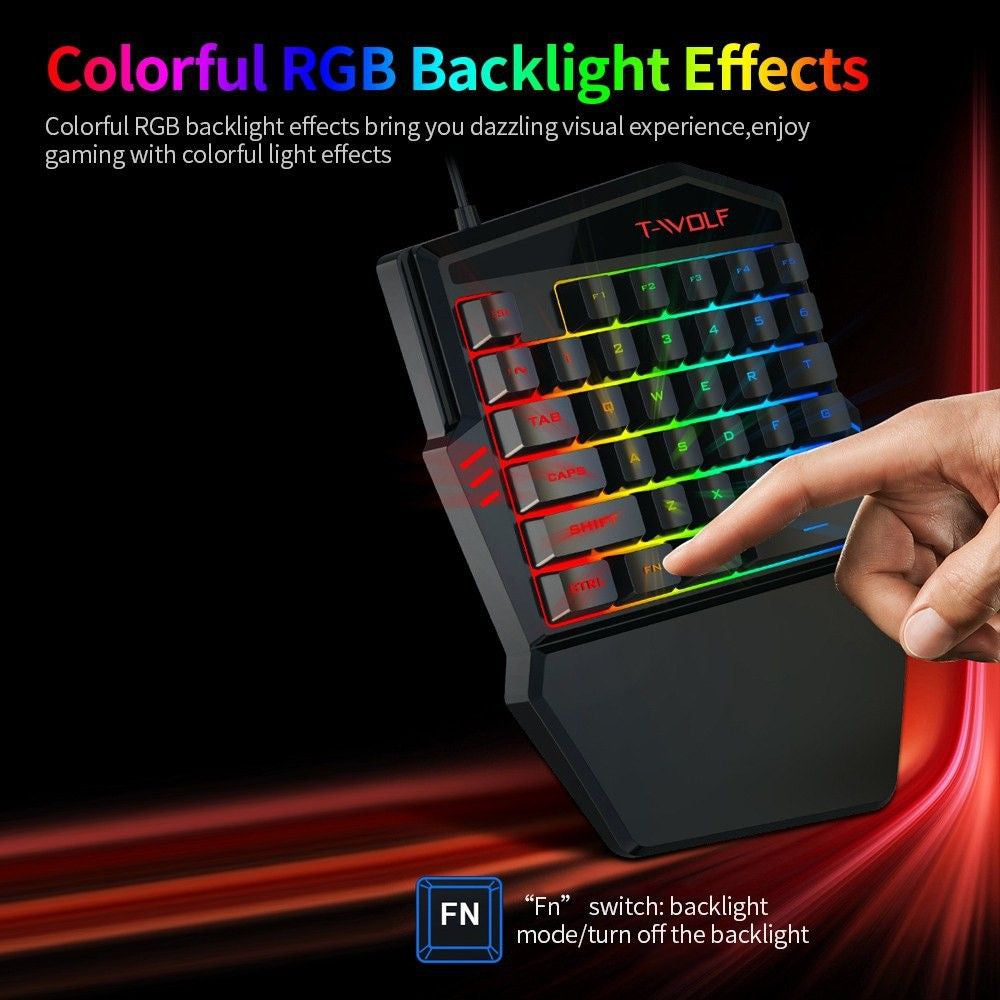 T-Wolf TF900 Single-Handed RGB Gaming Keyboard and Mouse Combo for Windows, iOS, Andriod