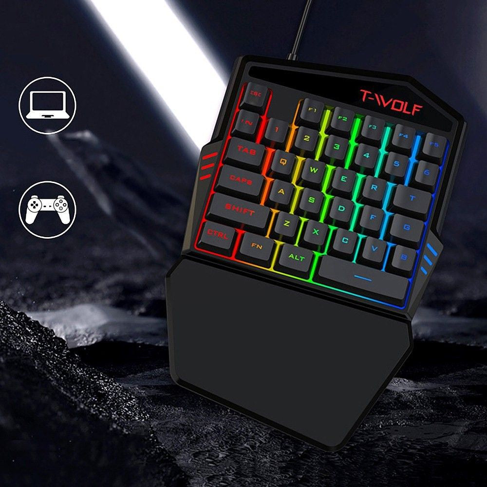 T-Wolf TF900 Single-Handed RGB Gaming Keyboard and Mouse Combo for Windows, iOS, Andriod