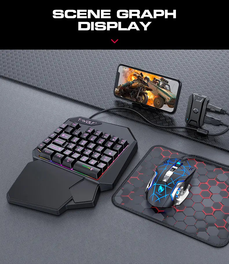 T-Wolf TF900 Single-Handed RGB Gaming Keyboard and Mouse Combo for Windows, iOS, Andriod