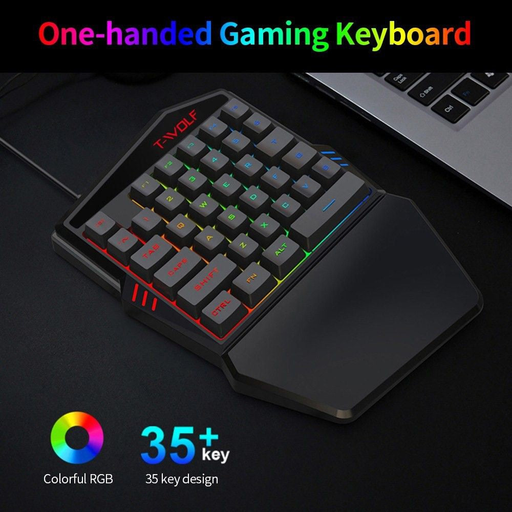 T-Wolf TF900 Single-Handed RGB Gaming Keyboard and Mouse Combo for Windows, iOS, Andriod