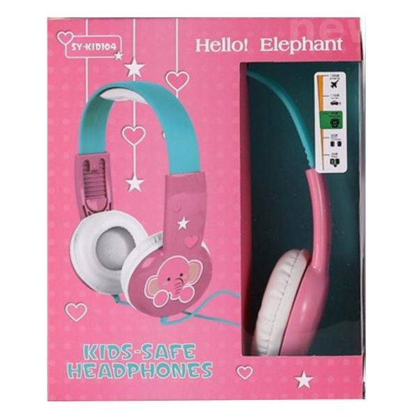 Techme Child Kids Safe Wired Headphones - Pink Elephant