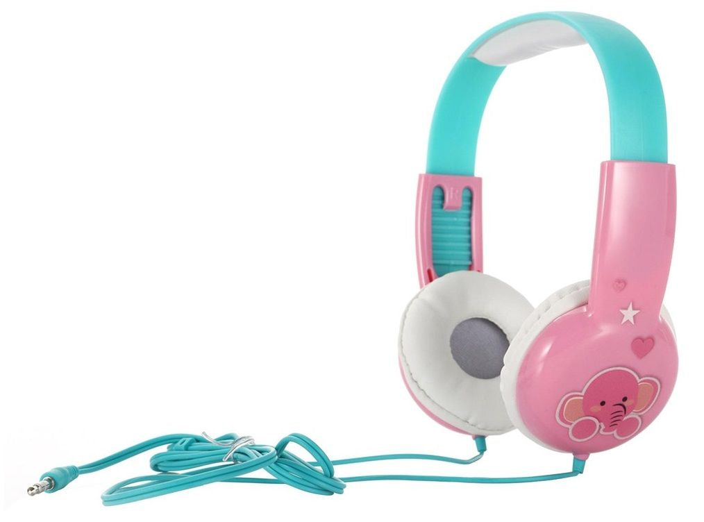 Techme Child Kids Safe Wired Headphones - Pink Elephant