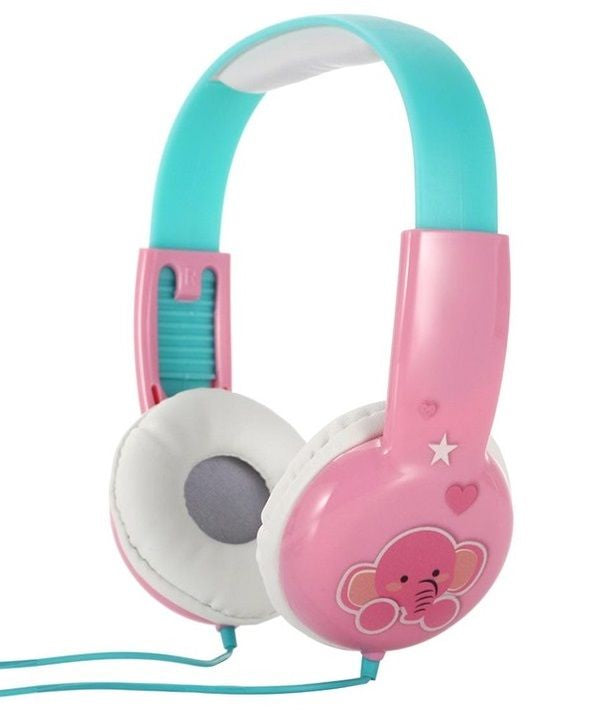 Techme Child Kids Safe Wired Headphones - Pink Elephant