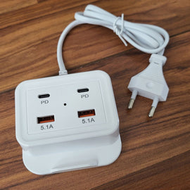 Techme 5.1A Fast Rack Charger 2 x USB / 2 x Type C Charging Ports