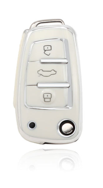 Premium Tpu Car Key Cover Compatible With Audi 3 Button White And Silver