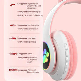 Cute LED Cat Ears Kids Wireless Music Headphones