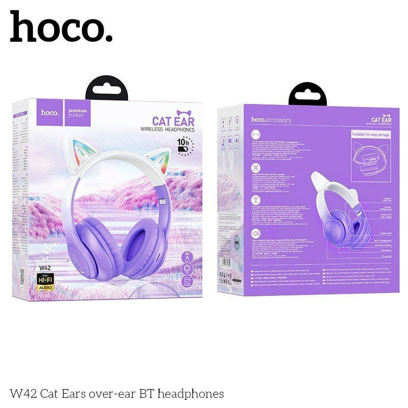 Hoco W42 Bluetooth 5.3 Cat Ear Wireless Headphones - Purple Grape