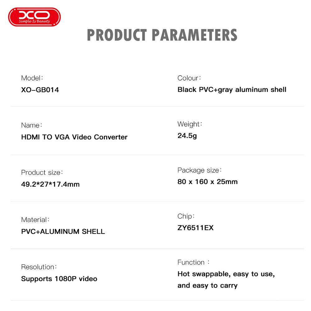 XO 1080P HDMI to VGA Video Converter