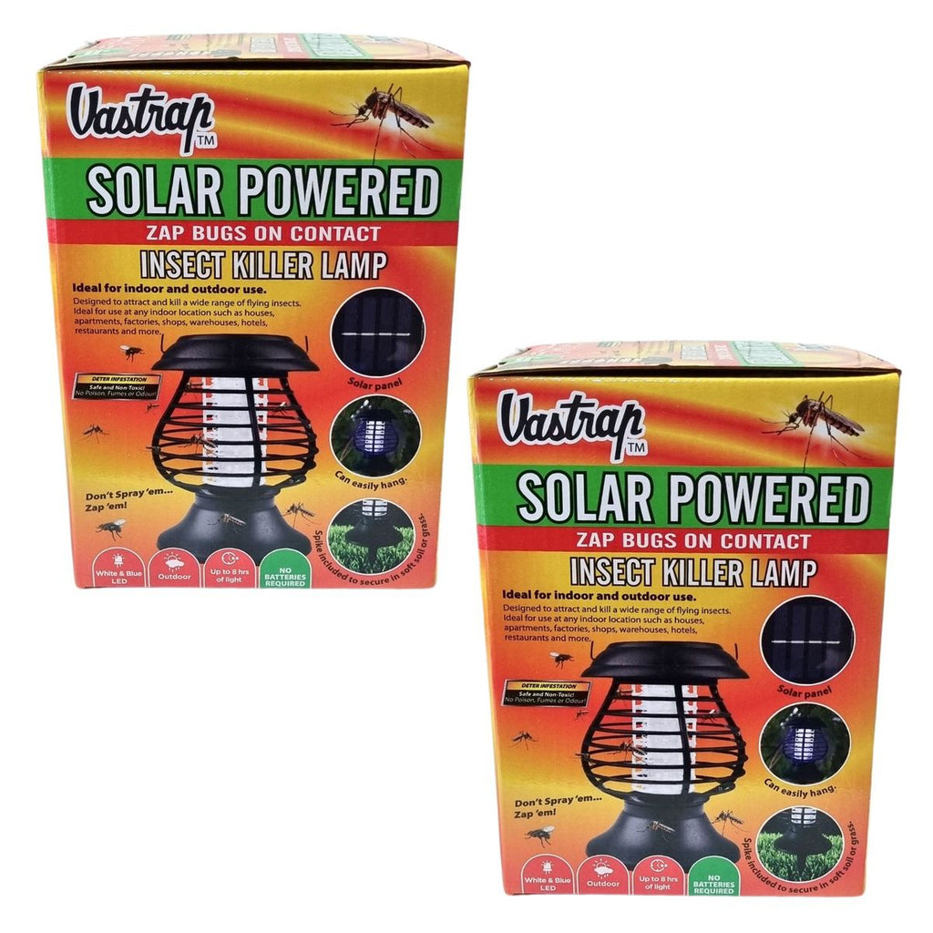 VASTRAP Solar Powered Insect Killer Lamp Bundle - Zap Bugs on Contact - Set of 2