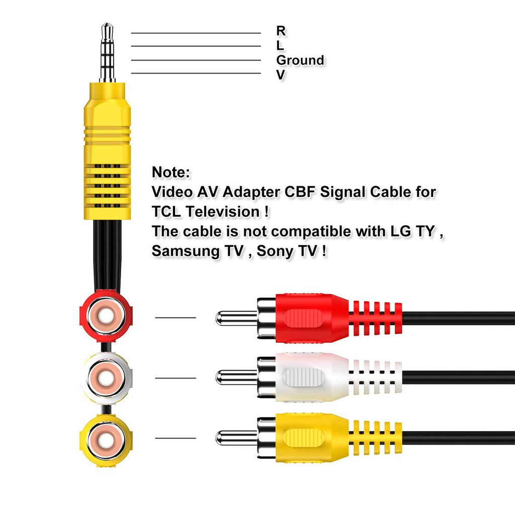 Techme 3.5MM to 3 RCA Cable Video AV Component Adapter for TCL TV, 23cm