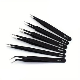 ESD Anti-Static Stainless Steel Tweezers - 6 Piece