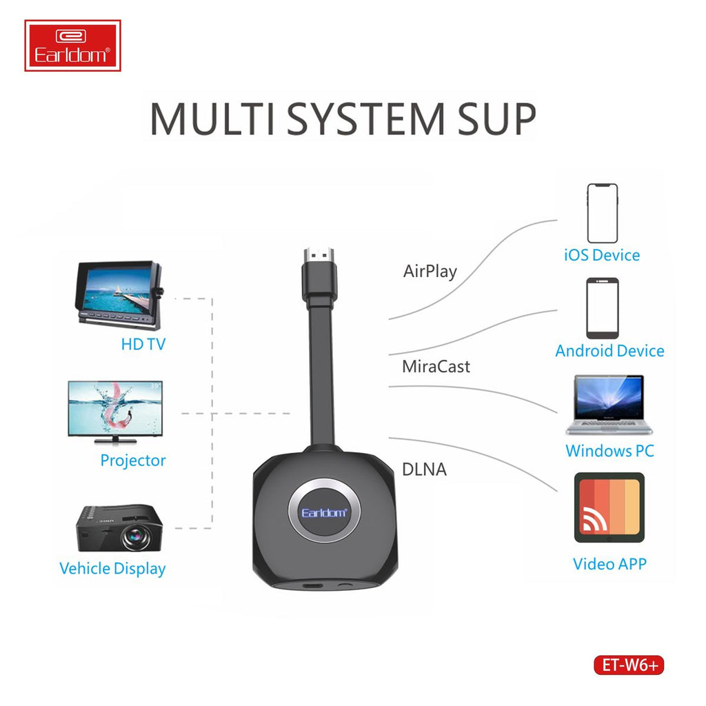 Earldom ET-W6+ WiFi Miracast & Airplay 1080p HDMI Streaming Display Dongle