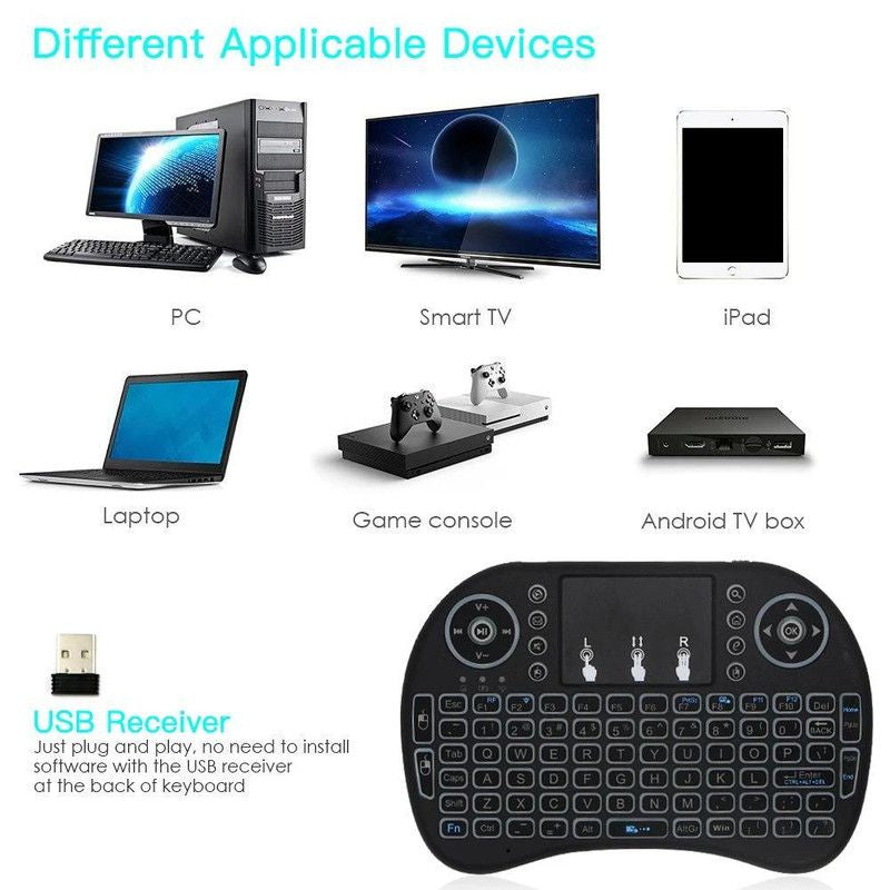 i8 Wireless Keyboard Touchpad for PC, TV - RGB Mini Keyboards