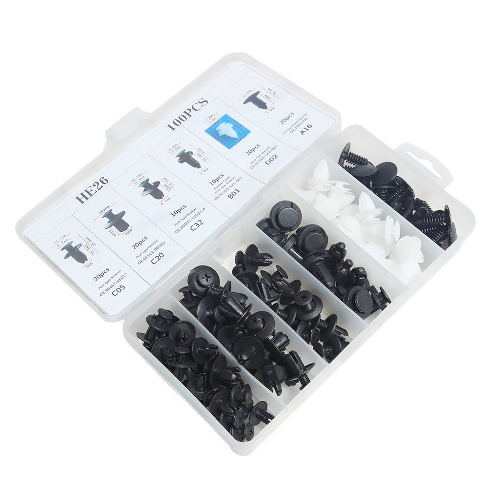 100Pcs Assorted Car Body Plastic Push Retainer Pin Rivet Fasteners Kit