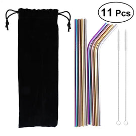 11pcs Stainless Steel Drinking Straws Reusable Curved & Straight Straws Set for Yeti 20oz with 2 Brushes and A Black Cloth Bag Awesome Imports