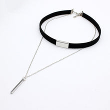 Load image into Gallery viewer, Black Velvet Choker Necklace with Strip rope Chain Bar