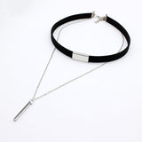 Black Velvet Choker Necklace with Strip rope Chain Bar