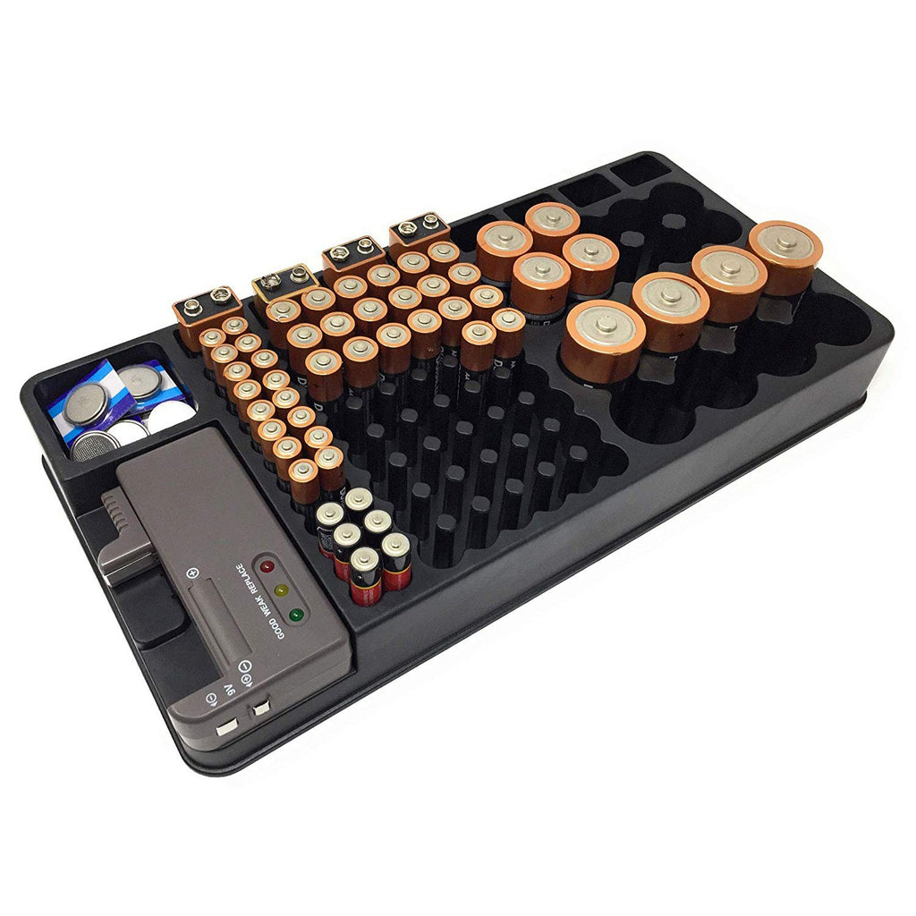 Battery Storage Organizer Holder with Tester - 110 Batteries Capacity