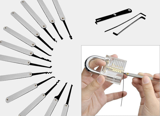 Mihuis Lock Pick Tool Set with Transparent Practice Padlock