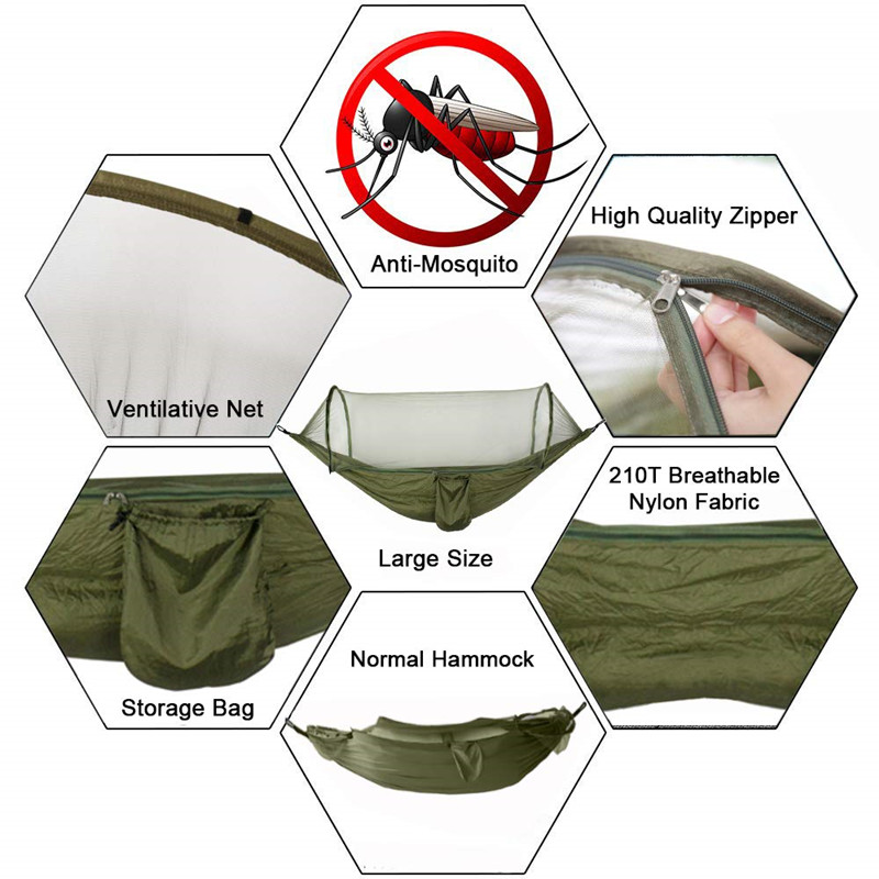 Portable Hammock with Mosquito Net - Army Green