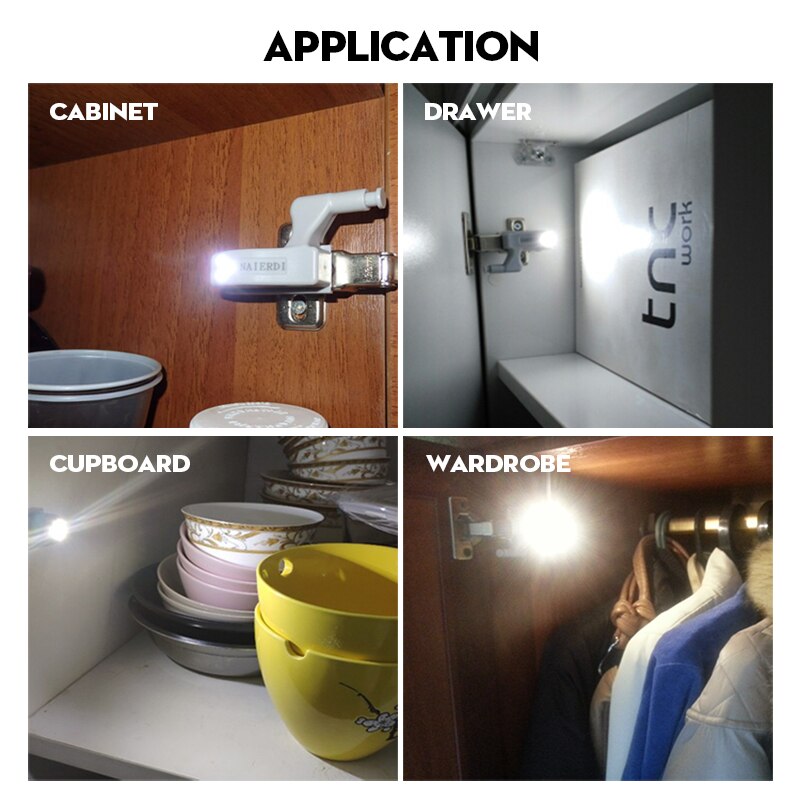 Naierdi LED Cupboard Cabinet Hinge Light - Pack of 4