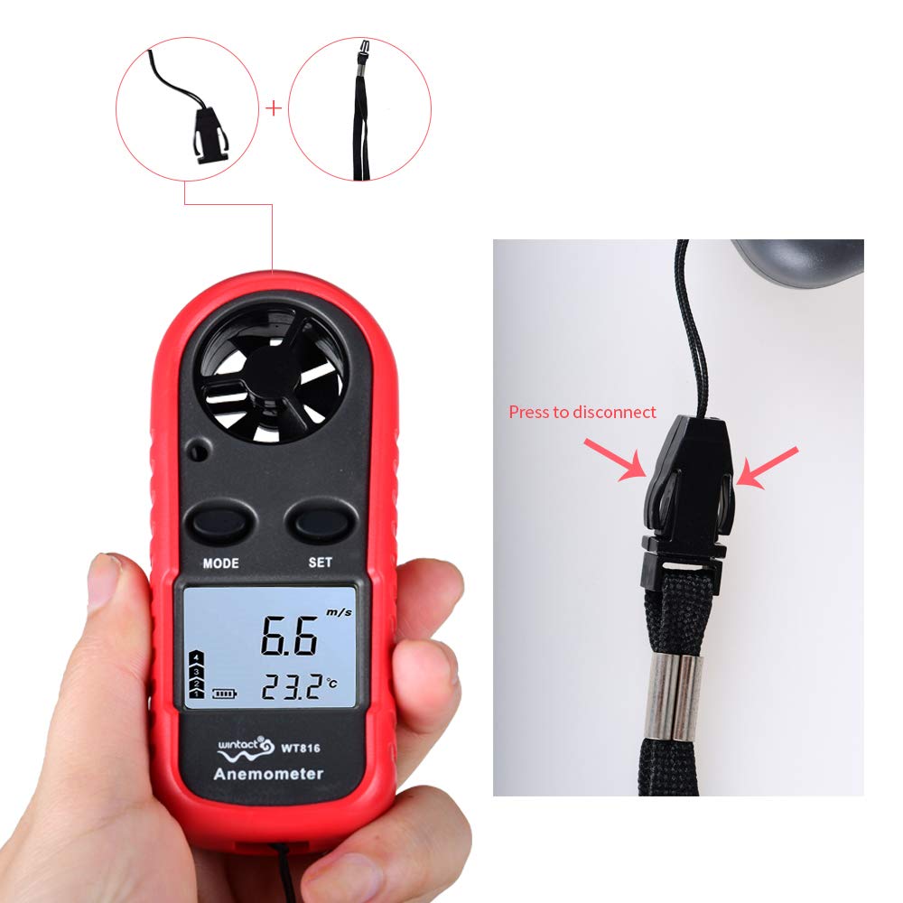 Wintact WT816 Handheld Wind Speed &amp; Digital Air Temperature Anemometer Meter