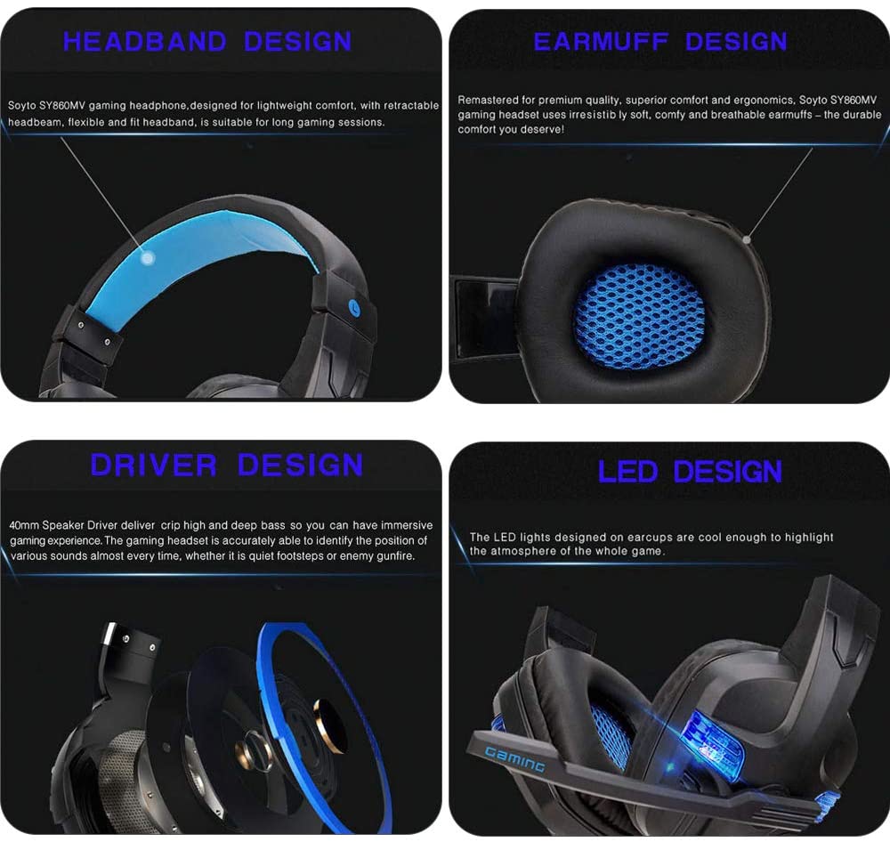 SY860MV Gaming Headset 3.5mm Wired Noise Canceling Headphone with Mic