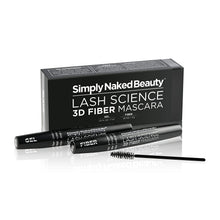 Load image into Gallery viewer, 3D Fiber Lash Mascara by Simply Naked Beauty. Waterproof, lengthening voluminous, on lashes all day. Best and highest rated 3D and 4D gel and fiber formula. Non toxic, hypoallergenic, Natural. Black