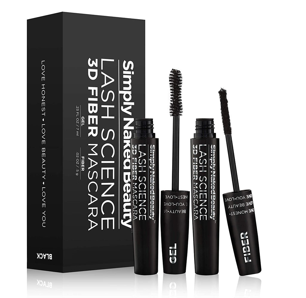 3D Fiber Lash Mascara by Simply Naked Beauty. Waterproof, lengthening voluminous, on lashes all day. Best and highest rated 3D and 4D gel and fiber formula. Non toxic, hypoallergenic, Natural. Black