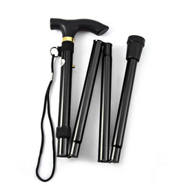 Aluminum Folding Cane Walking Stick with Rope - Black Mihuis