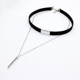 Black Velvet Choker Necklace with Strip rope Chain Bar Awesome Imports