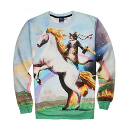 Cat Riding Unicorn with a gun Top Sweater Awesome Imports