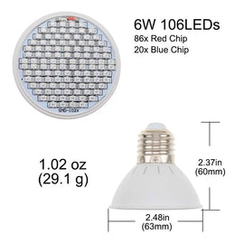 E27 6W Red Blue LED Grow Light 102 LEDs Full Spectrum Awesome Imports