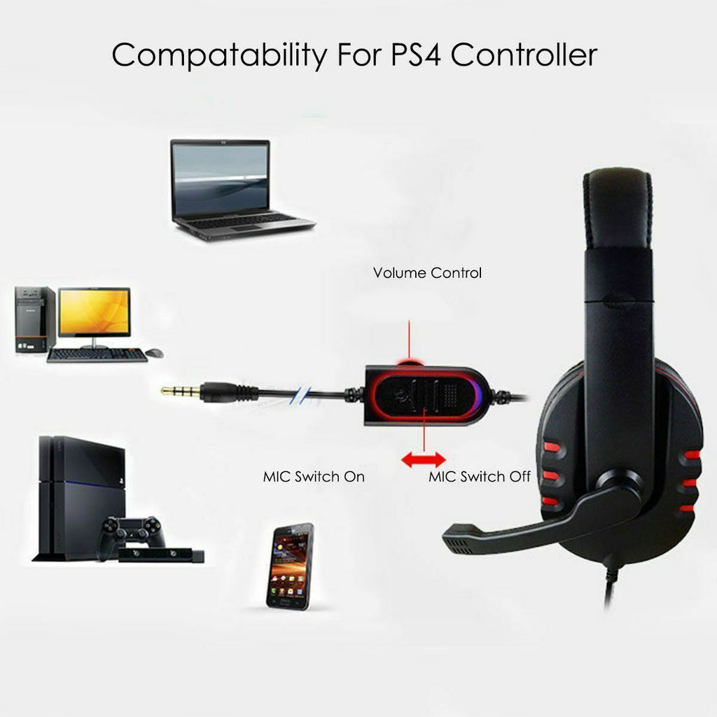 Puning Red Gaming Headset for PC & Playstation PS3 / PS4 with Mic & Remote