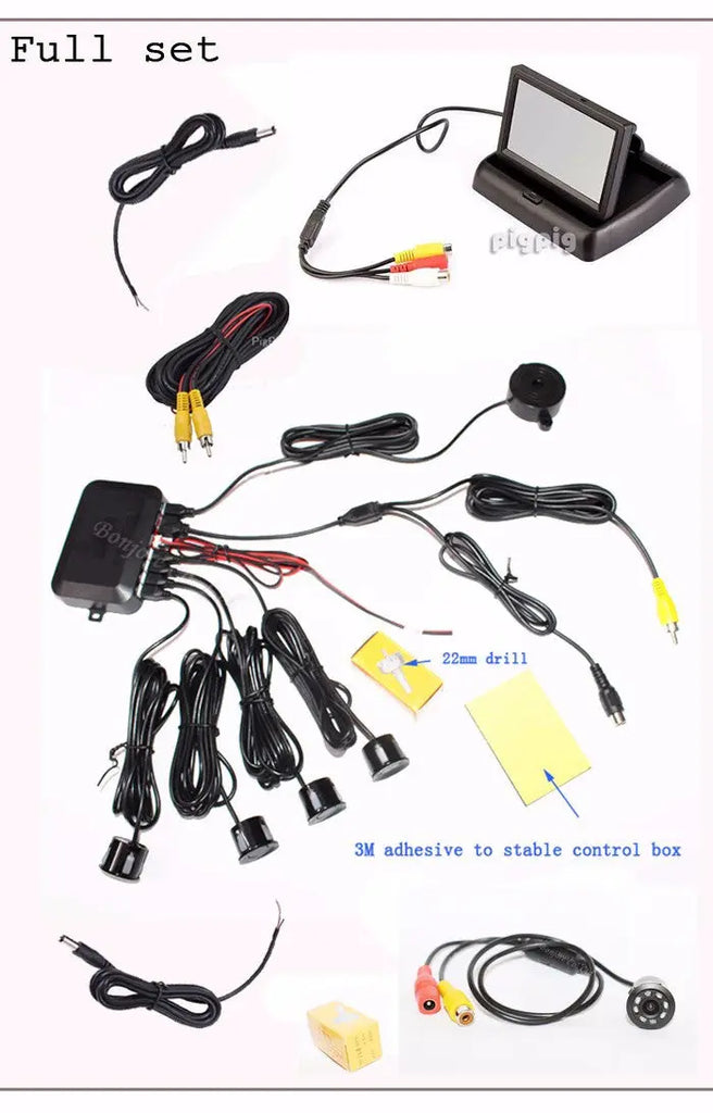 Koorinwoo Parktronic Car Parking Sensors with Rear view Camera & 4.3 Inch Folding Monitor Screen Awesome Imports
