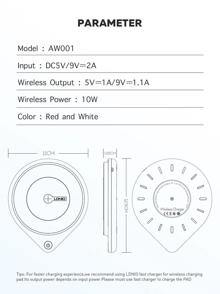 LDNIO 10W Fast Wireless Charger Charging Pad with Built-in Bedside Lamp Awesome Imports
