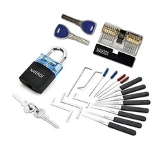 Load image into Gallery viewer, NAIERDI 2 Practive Lock Pick Tool Set with Transparent Lock &amp; Padlock Awesome Imports