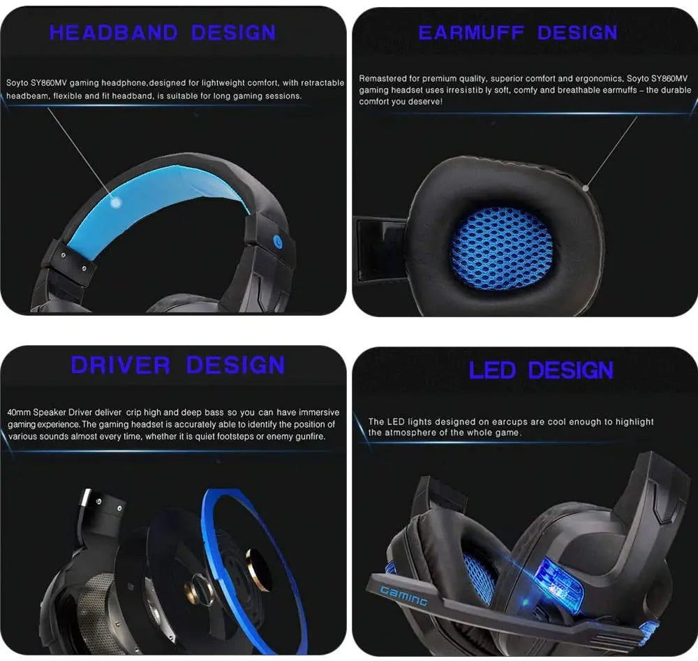 SY860MV Gaming Headset 3.5mm Wired Noise Canceling Headphone with Mic Awesome Imports