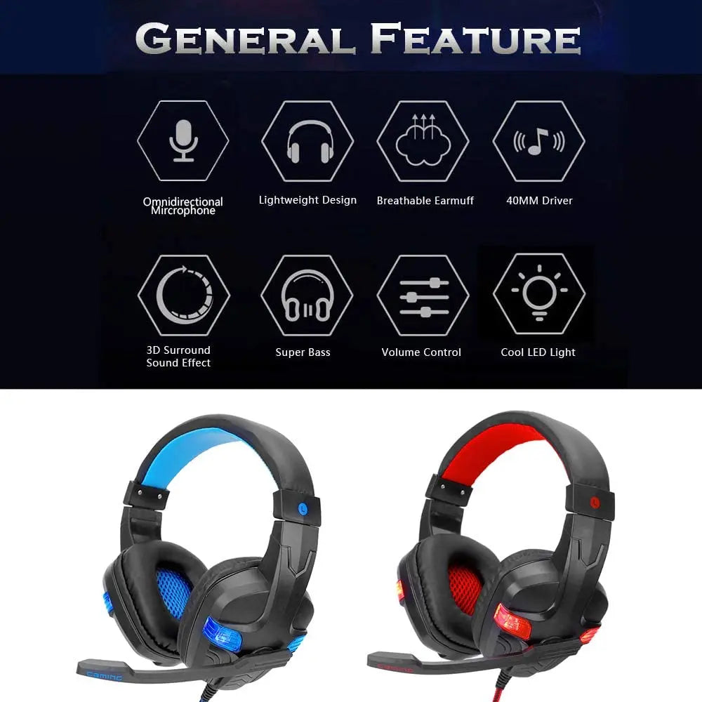 SY860MV Gaming Headset 3.5mm Wired Noise Canceling Headphone with Mic Awesome Imports