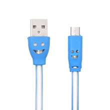 Load image into Gallery viewer, Techme Purple Smiley Face LED Flashing Micro USB Charging Cable